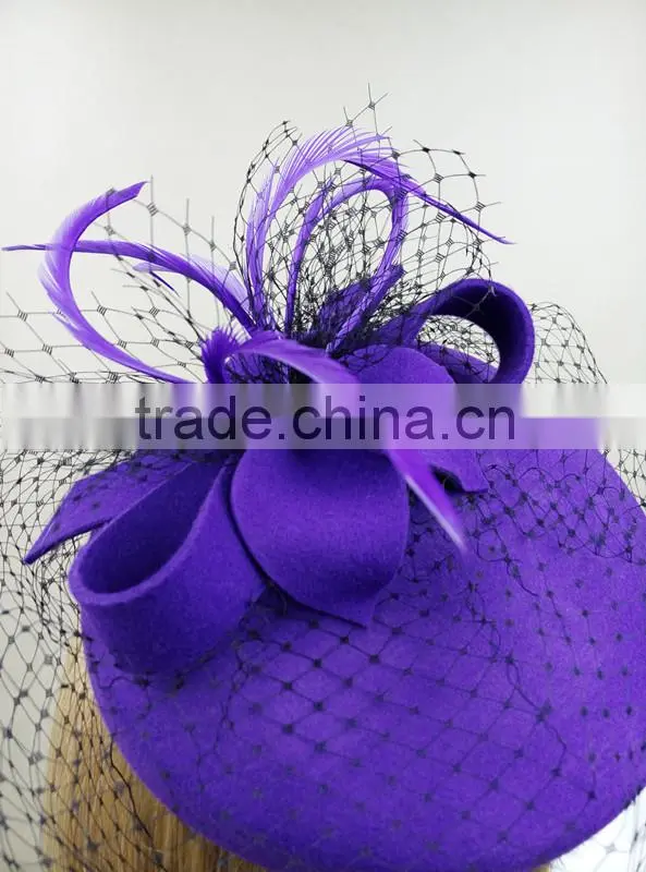 Fashionable Style Wool Felt Pillbox Hat With Veil,Party Mini Wool Hat