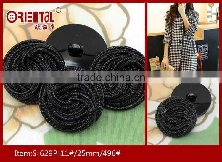 High end black mushroom shape plastic coat button with laser designs