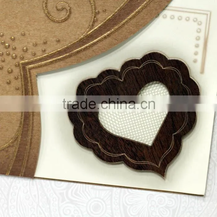 Muslim wooden heart-shaped design pocket wedding invitation card