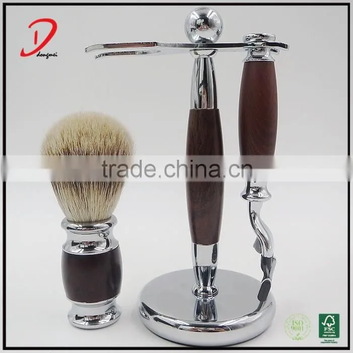 High quality silvertip badger hair shaving brush shaving stand and razor metal shaving brush set