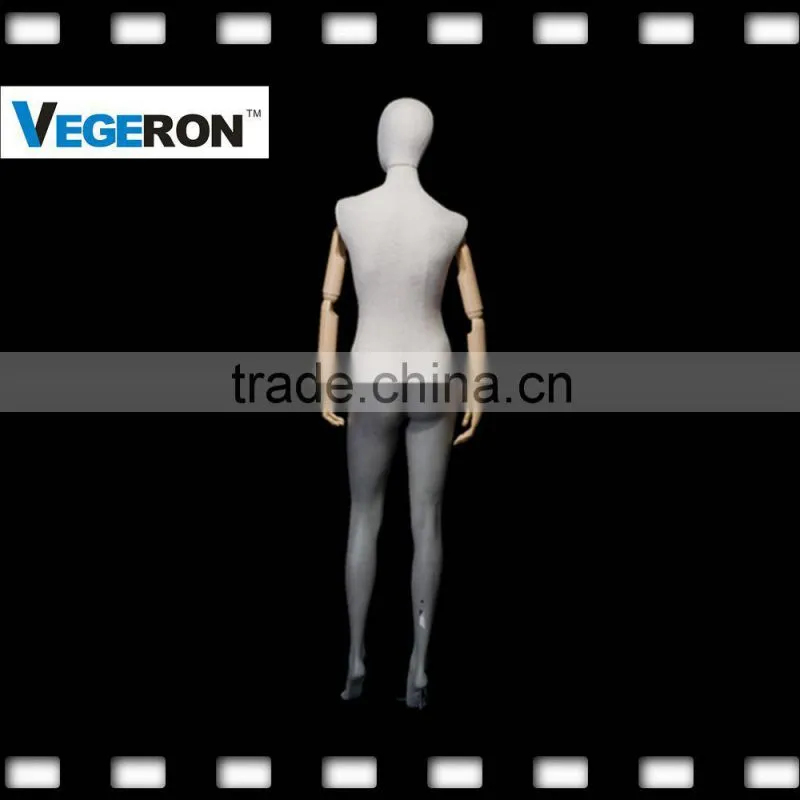 full body egg head abstract fiberglass female mannequin with wooden flexible arms flexible mannequin