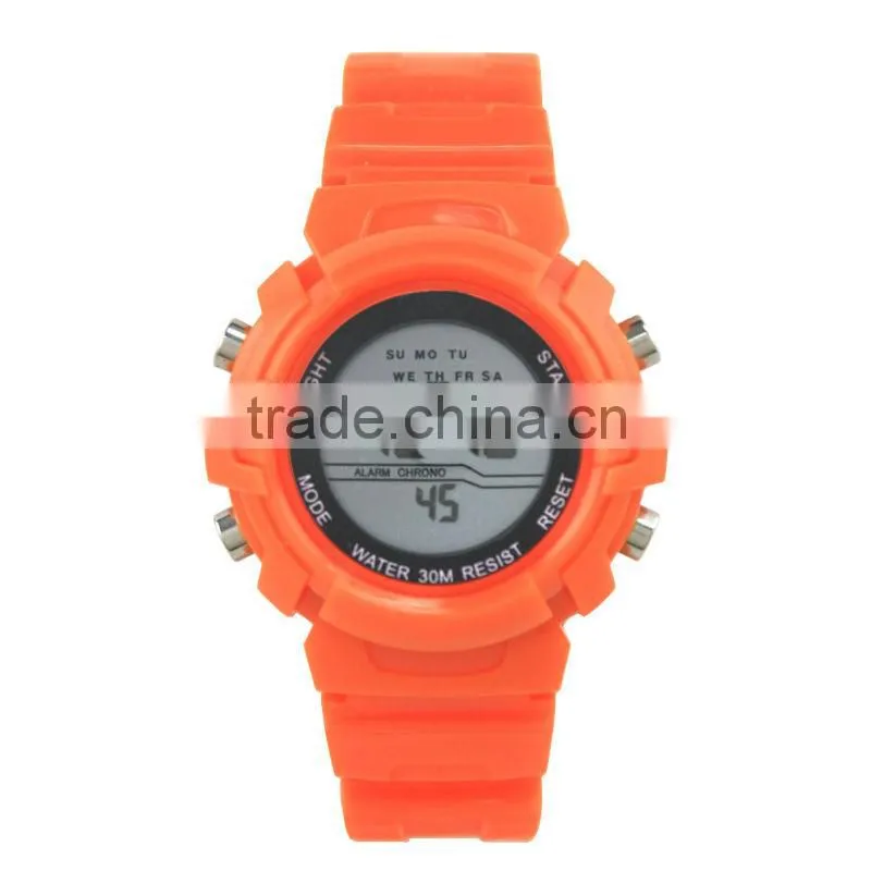 LP1186_OR Orange Colorful rubber strap, LCD display Stainless steel caseback children digital watch