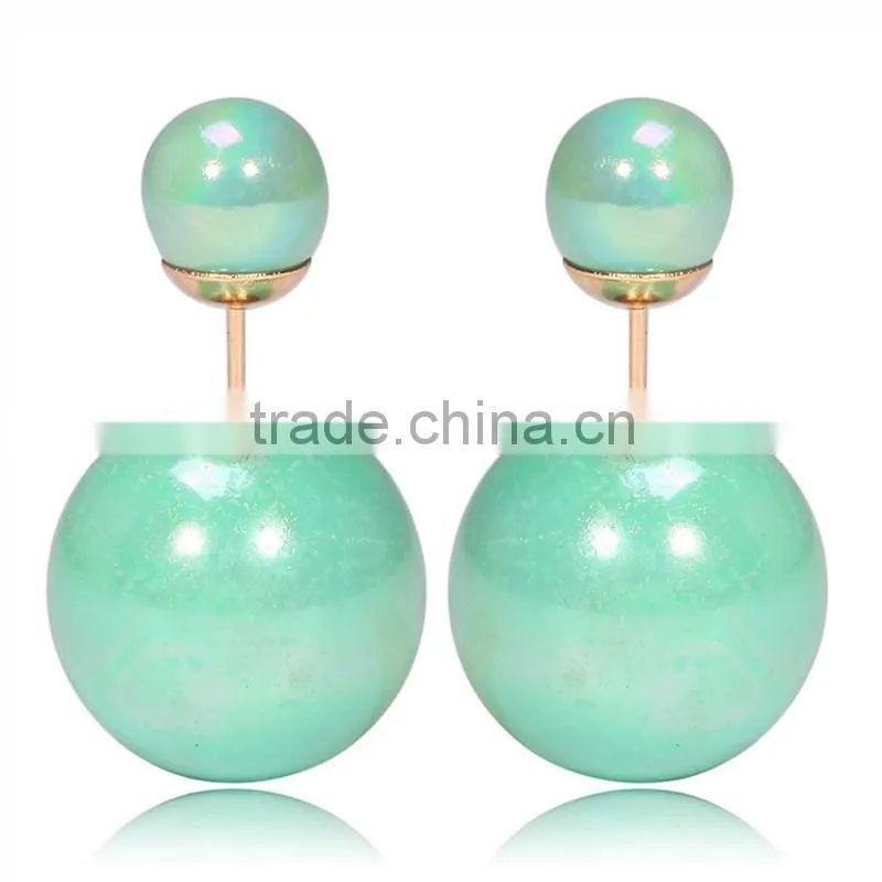 2016 Fashion Jewellery Trends Korea Colorful Double Ball Designs Stud Earrings