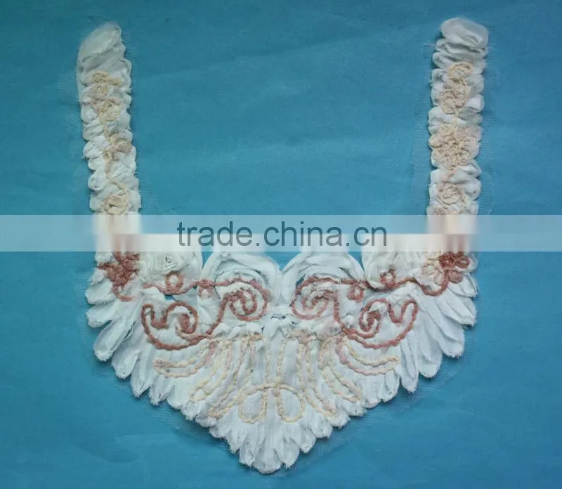 Sexy V-shape white flower fabric women blouse collar