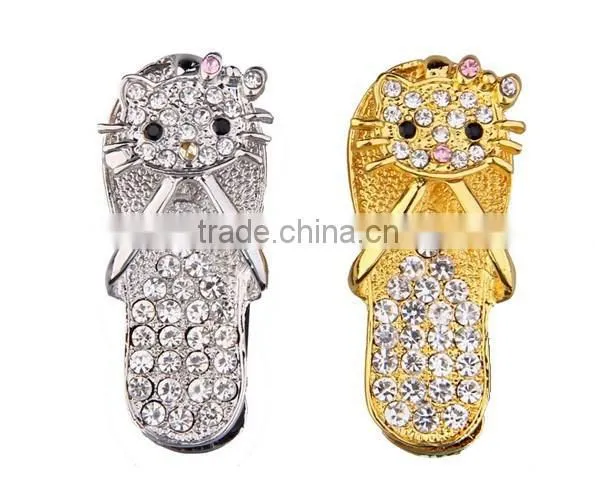 Wholesale Beautiful crystal jewellery slipper shaped usb memory stick pen drive 8gb