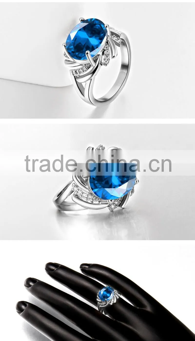 2015 latest popular single big blue neelam stone gold ring designs for women ladies