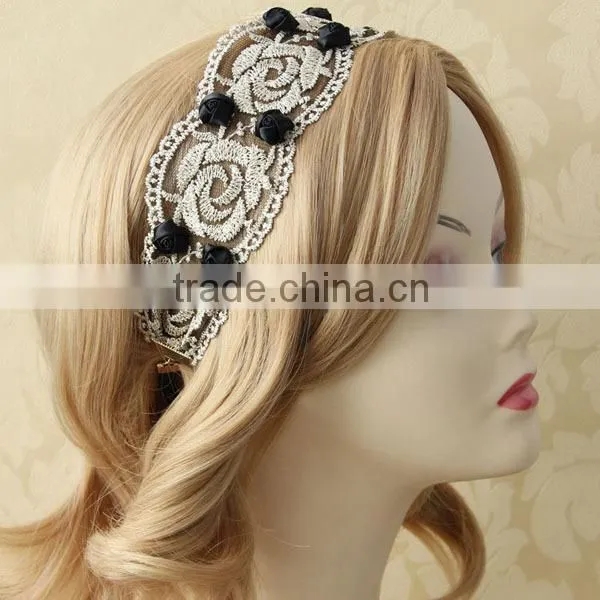 Rose Lady Women Girls Elegent Lace Elastic Sun Flower Design Hair Head Band Accessories Headband