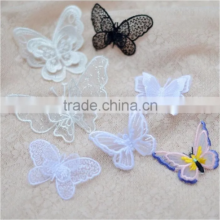 7*5cm China factory cheap sew on DIY accessory polyester organza embroidery coloruful butterfly patch