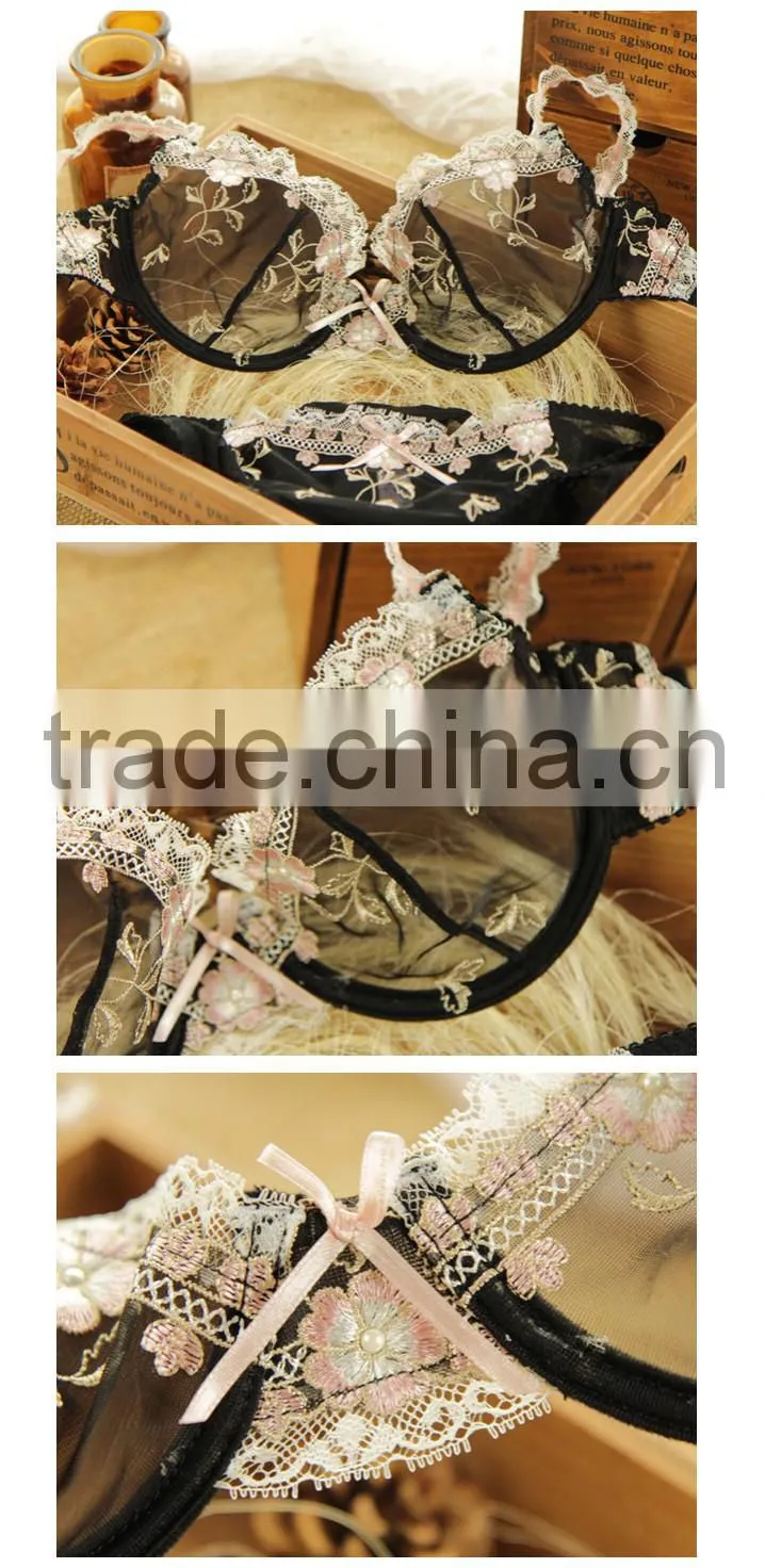 Pink Color No padding Sexy Wire Bra Set