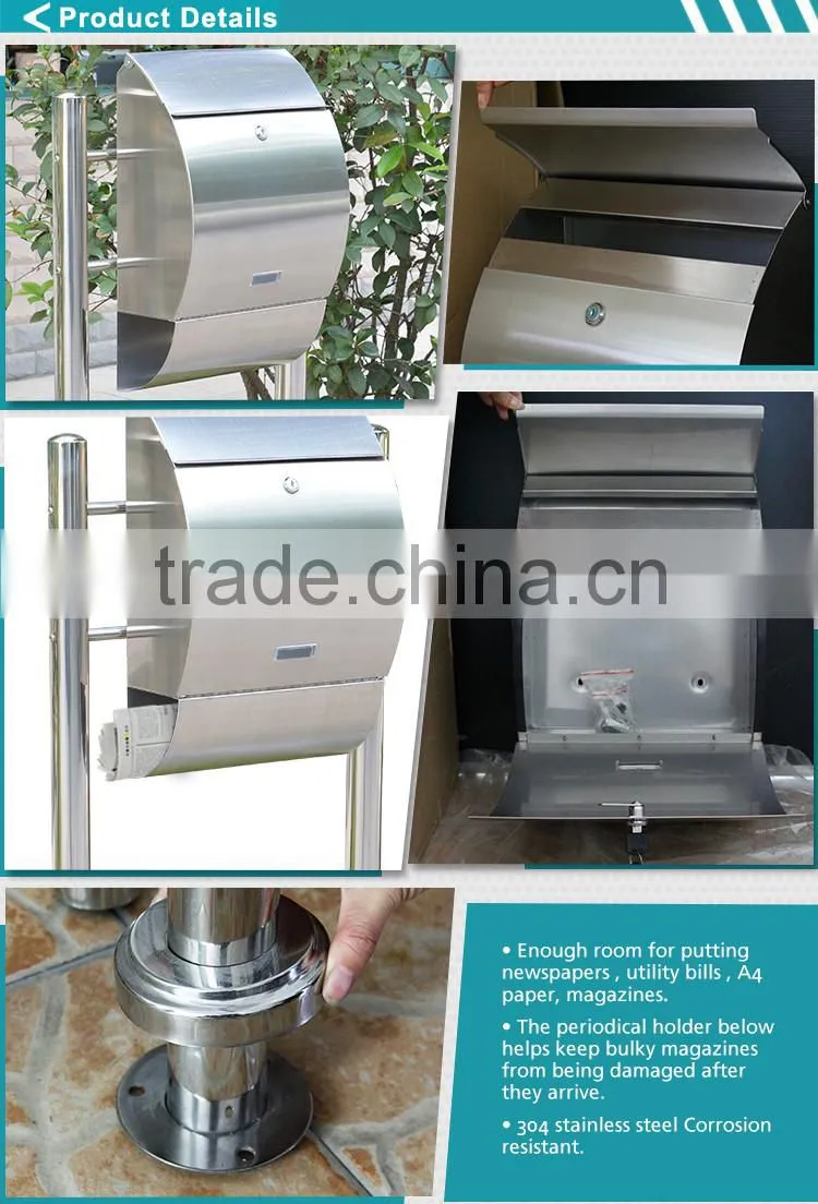 Wholesale Free Standing Modern Residential 304 Stainless Steel Mailbox letterbox