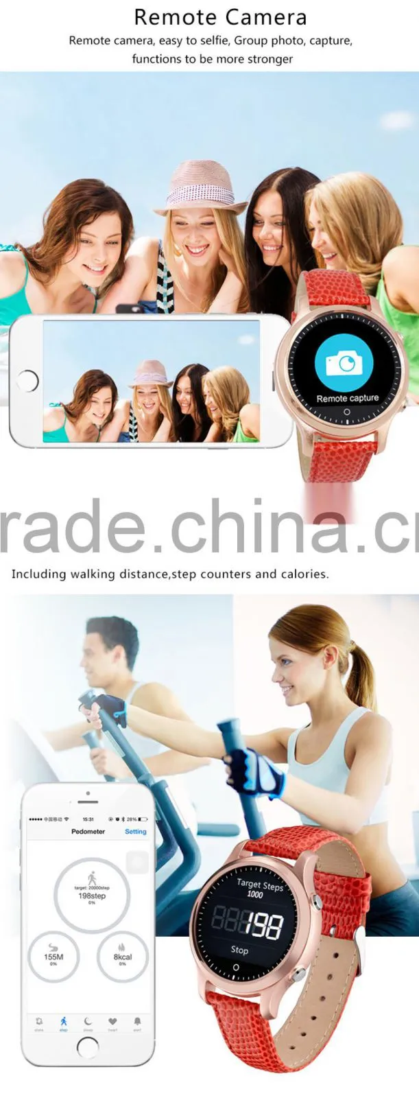 Bluetooth 4.0 IOS&Android Round Smart Watch S360 reloj inteligente with SOS / G-sensor