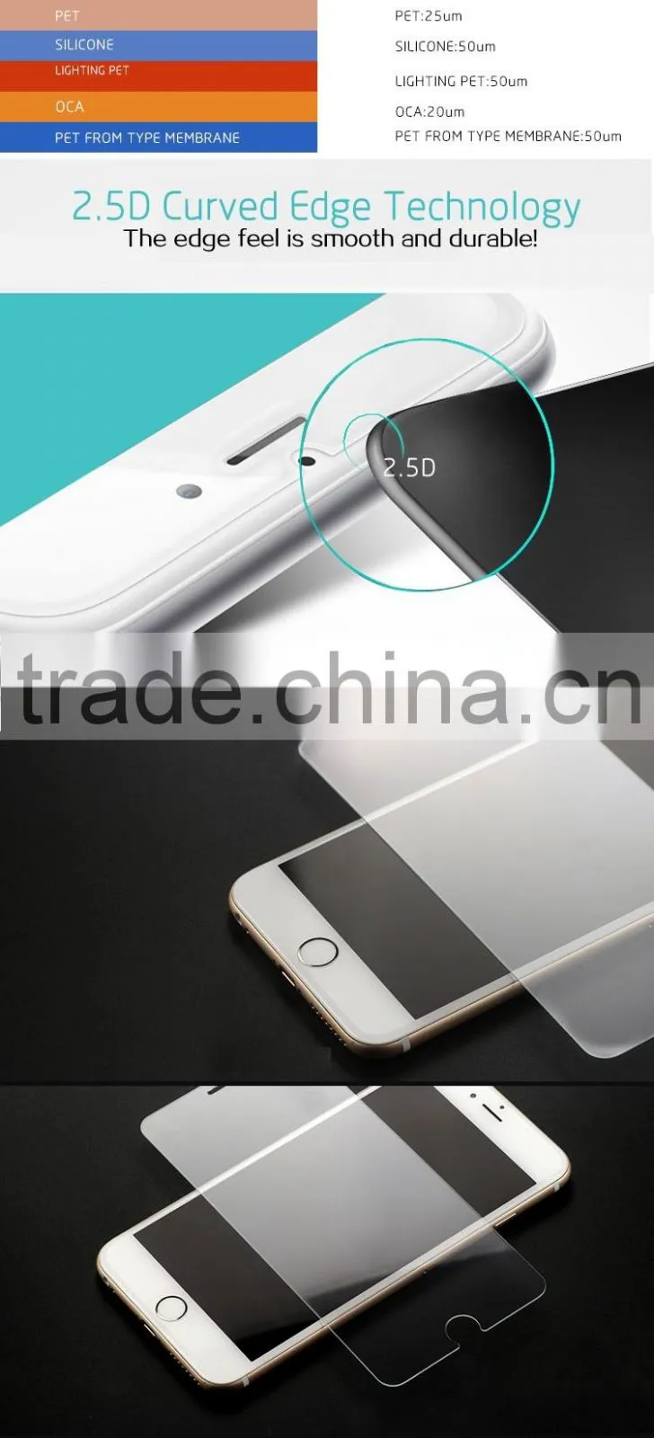 FULL COVER PC EDGE 3d cellphone tempered glass screen protector for iphone 7