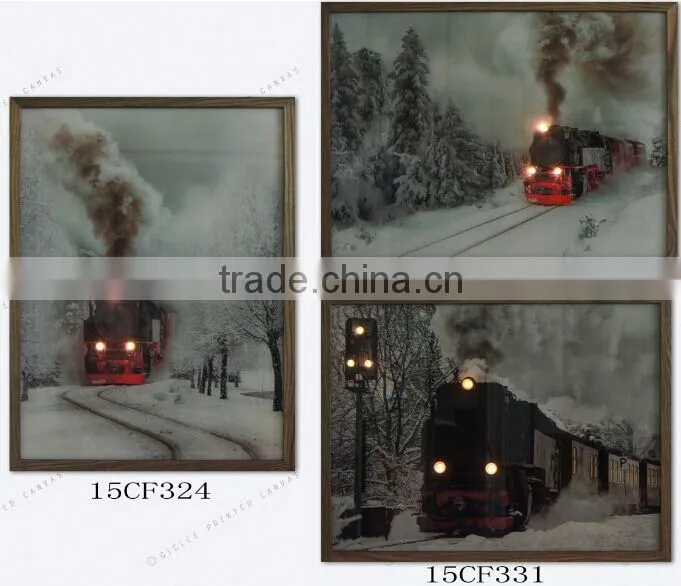 2016 wooded frame canvas prints snow country train canvas painting