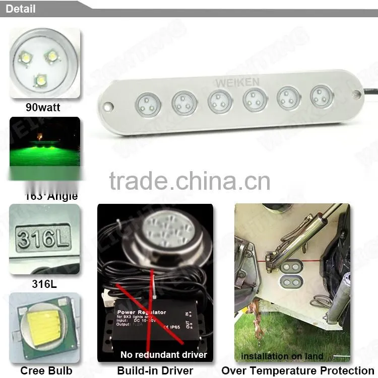 wholesale IP68 90w 12v Stainless Steel ship yacht Led underwater Lights from hangzhou weiken