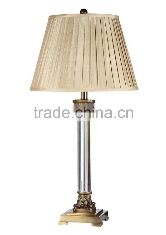 Brass crystal table lamp with pleated shade