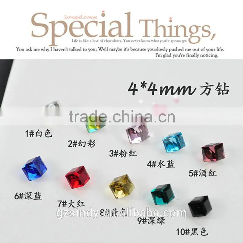 4mm nail art square diamond,3D geometric square diamond,square diamond ZX:CNS24