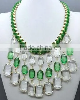 Green Arylic Beads Claw With Crystal Necklace