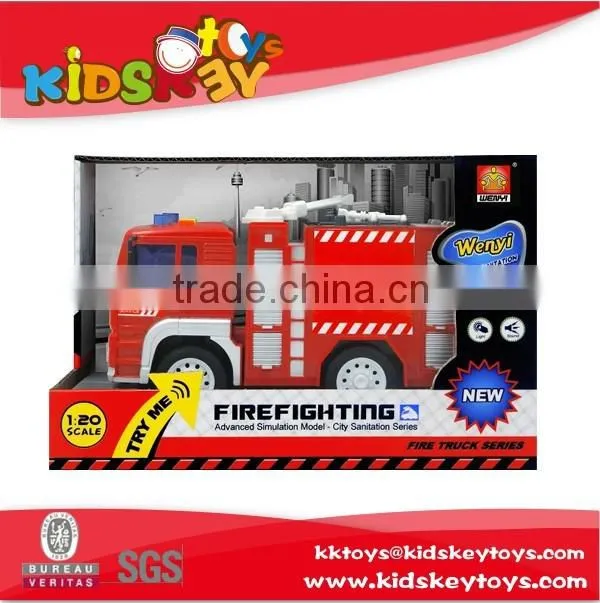 Promotional plastic wheels friction toy car yellow fire truck toys with sound and light