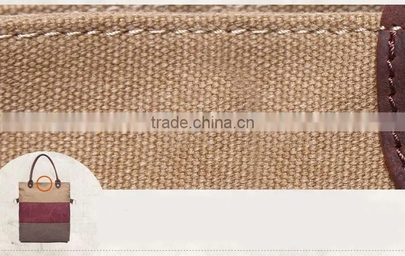 Hot sale high quality fashion cheap standard size canvas tote bag leather handle GW835