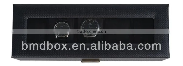 5 slots black faux leather empty watch case