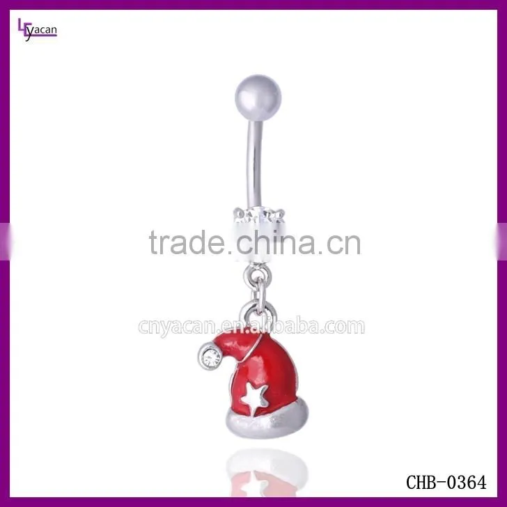 Wholesale Hot Sale Red Christmas Charms Hat Piercing Jewelry