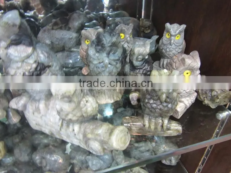 2015 Hot Sale so cool natural labradorite owl quartz crystal carving Night owl