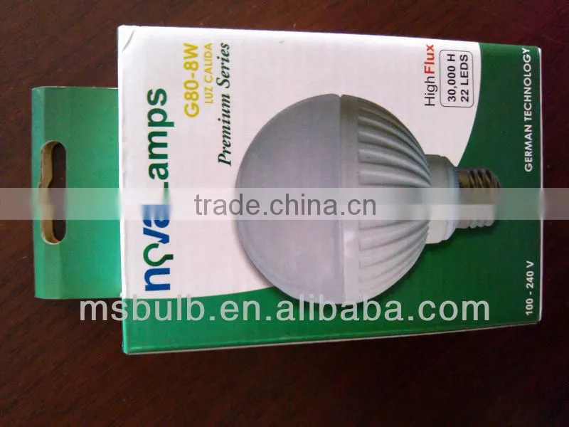 G80 E27 dimmable LED bulb 8W 600lm samsung SMD led lamp haining
