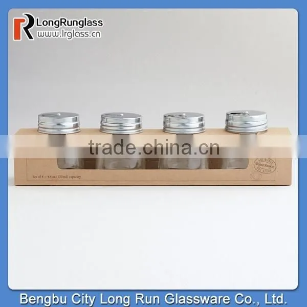 LongRun 6oz Round Spice Jars with Metal Shaker Lids Set of 4 New Design Glassware with OEM Design