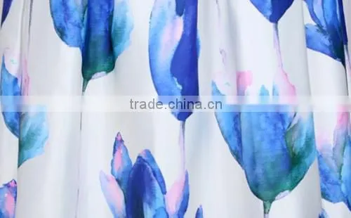 Women Fashion Retro Elegant Elastic High Waist Zipper Flower Print Pleated Midi Skirt
