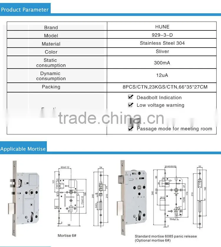 stainless steel digital hotel card lock with European mortise
