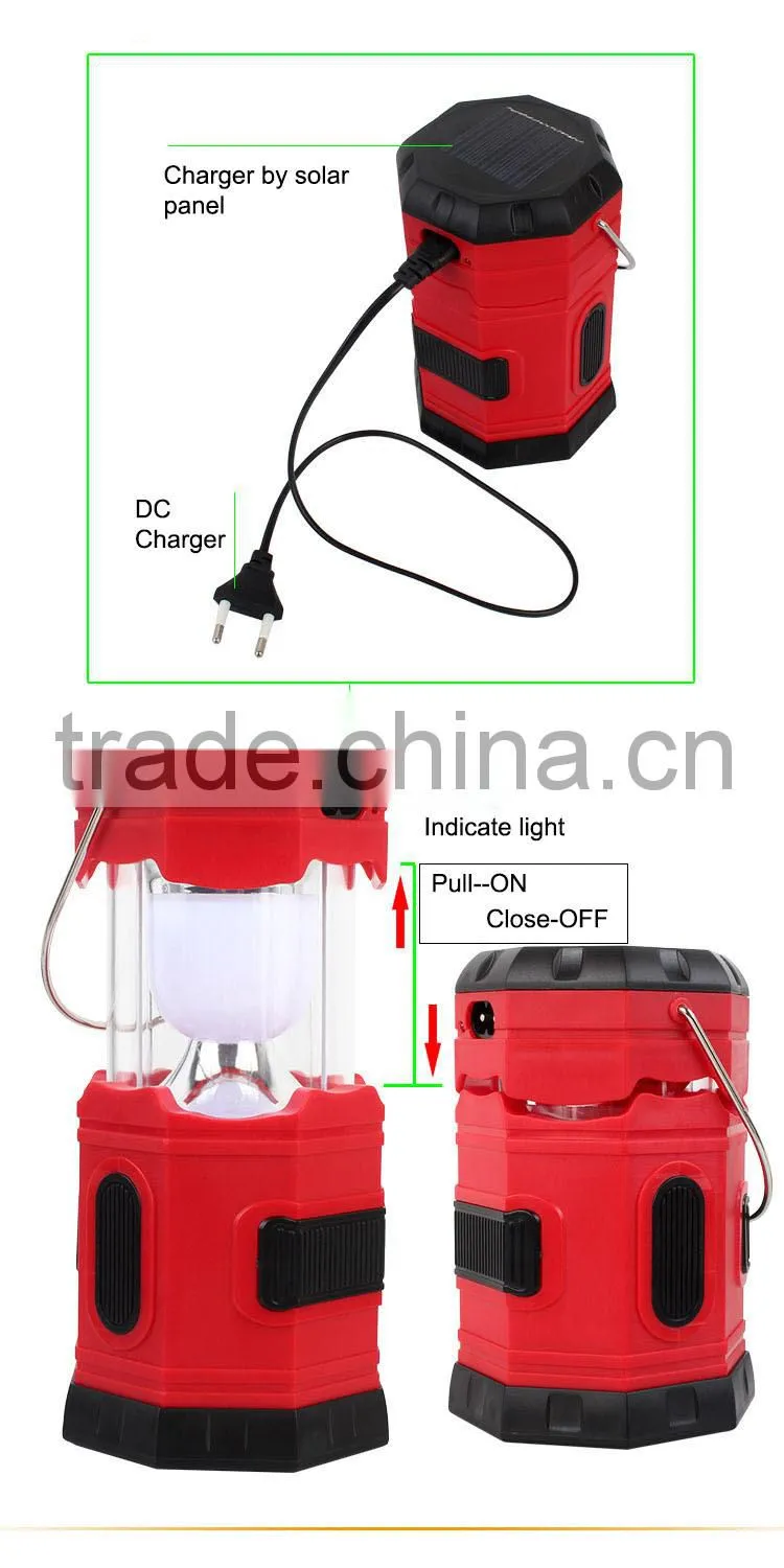 Extensible solar rechargeable lanter camping light price with mobile phone charger