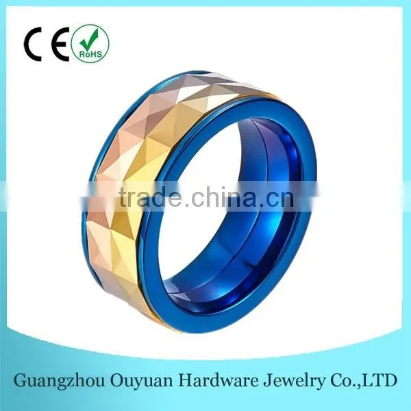 Men's Blue 316L Stainless Steel Ring, Blue Faceted Tungsten Ring, Black Faceted Tungsten Ring