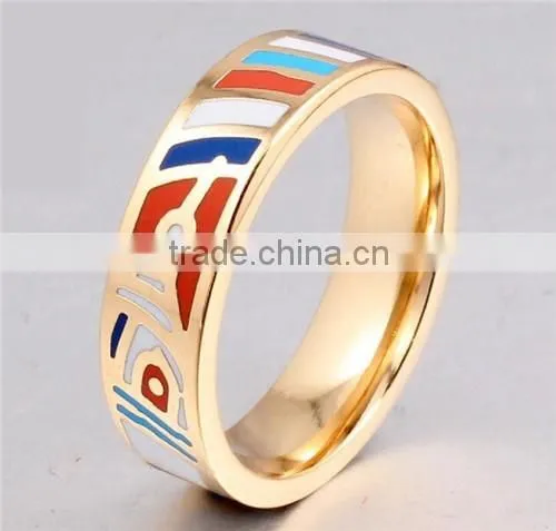 Fashion beautiful mans gold stainless steel custom enamel rings