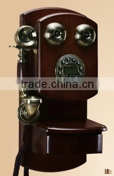 Antique Wooden Phone Home Decorative Wall Mounted Telephone Corded