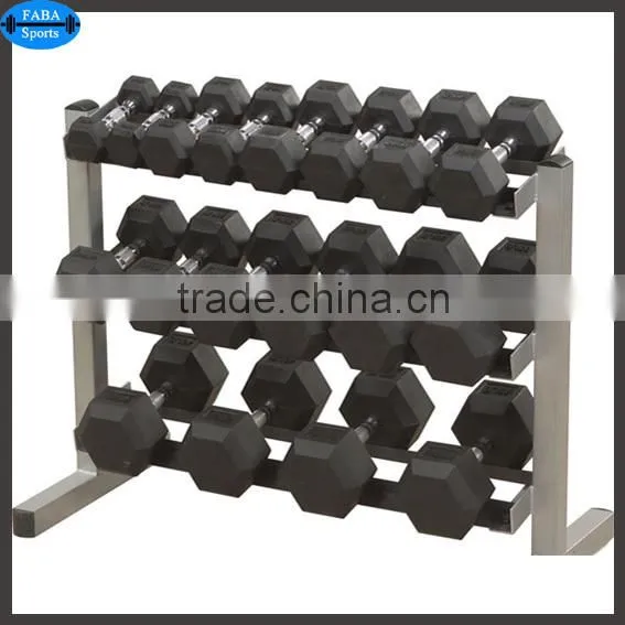 Black rubber coated hex dumbbell