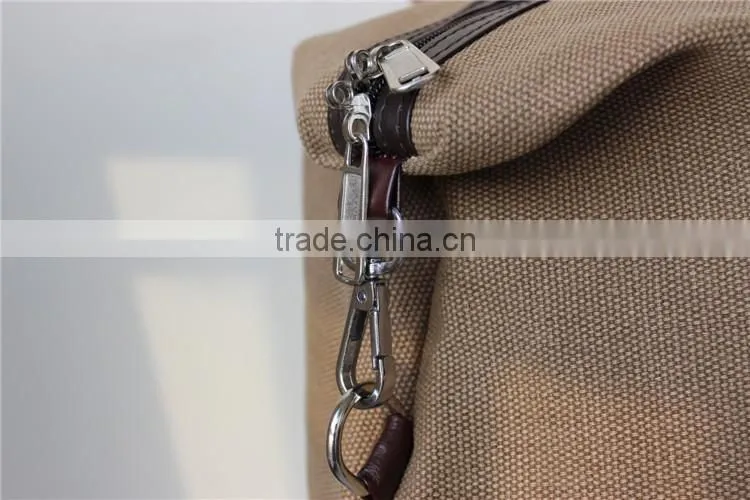 Vintage khaki Canvas tote bag with leather
