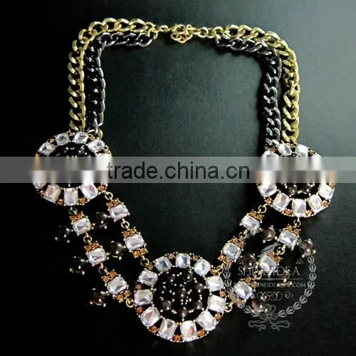 vintage bronze black antique round flower glass cabochon pendant flower fashion chic women statement necklace 6350374