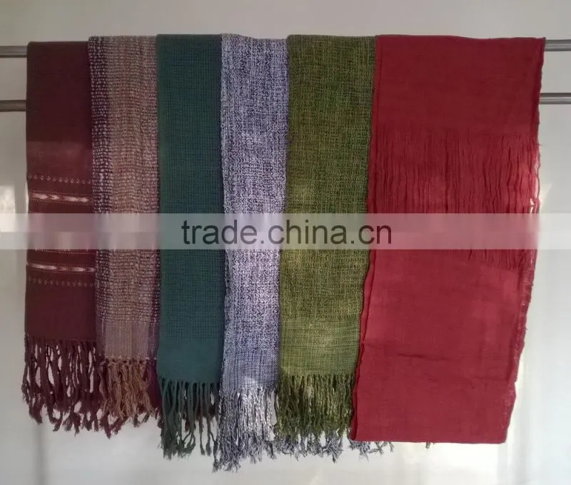 Beige Scarf and Shawl Genuine Naturally Dyed Colour Handmade Handcraft Weaving Scarfs & Shawls from Thailand