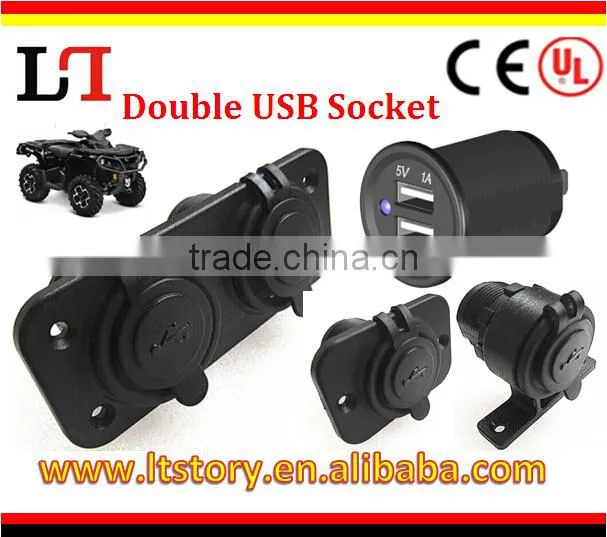 DC12V/24V twin socket USB power socket with cigarette lighter sockets for Automotive and Motorcycle