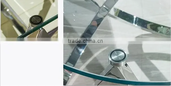 Special Shape Tempered Glass Top Console Table Set With Stainless Steel Base For Home Use
