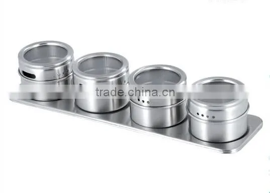 New Arrival 4 Pcs Magnetic Stainless Steel Spice Container Rack Set