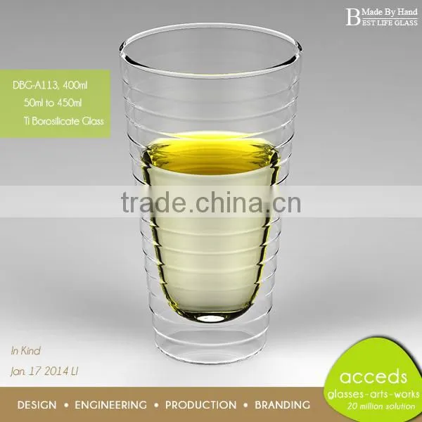 DBG-H20-400 400ml Popular Borosilicate Double Wall Glass Drink Cup