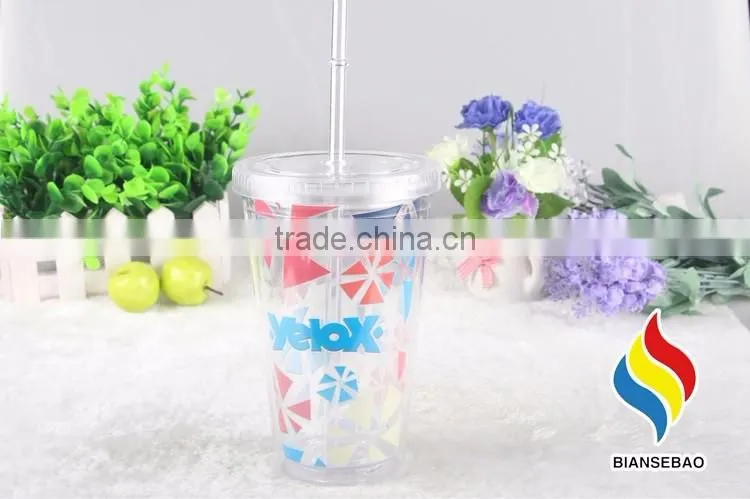 clear double wall 16oz plastic water tumbler with straw