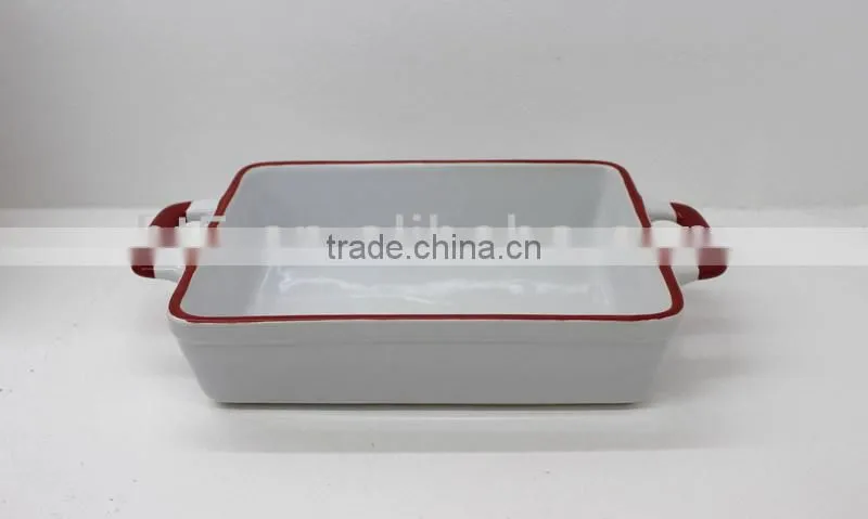 large rectangle tableware bakeware with red rim