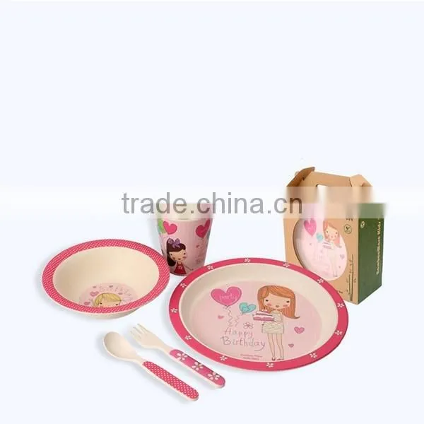 Kids Dinnerware 5pcs Bamboo Fiber Baby Feeding Tableware Set, Bamboo Plate Set For Kids