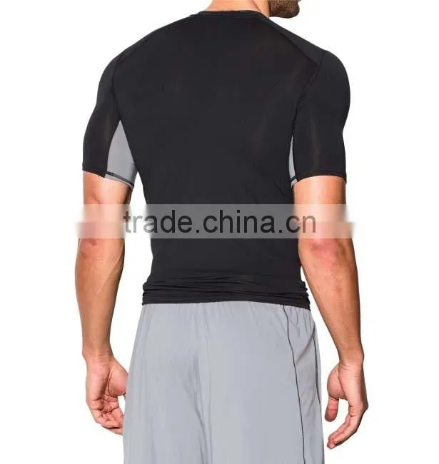 Polyester Spandex Gym Sports Clothing Short Sleeve Black Cheap Wholesale T shirt