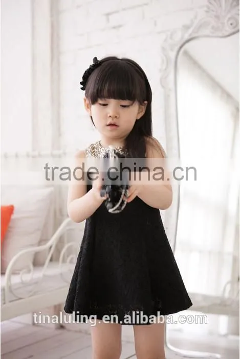 fashion new summer girls dresses kids sequin collar lace dress 2 colors baby dress kids clothes