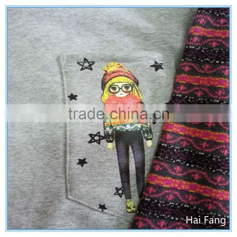 Fashion Design Printed Teen Girls Stipped Sleeve and Back T Shirt, Factory OEM made Long Sleeve T Shirt