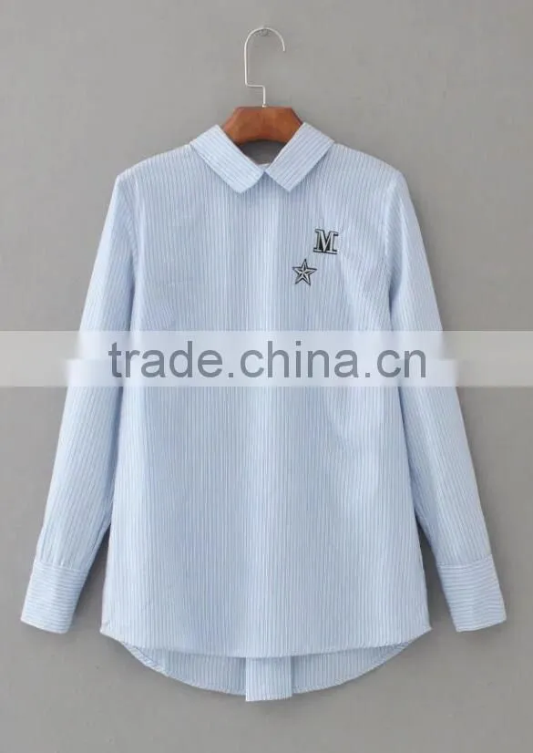 Runwaylover EY2384B Hot Sale 2017 Ladies Elegant Stripe Embroidery Blouse