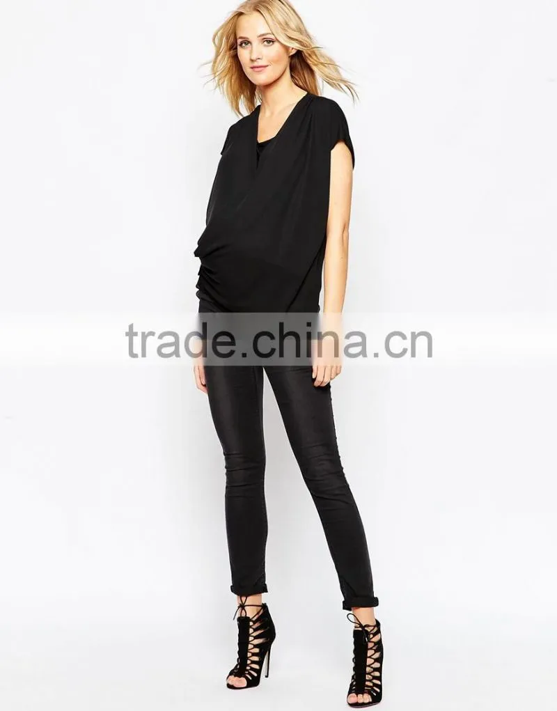 100% Polyester square neck cap sleeves maternity clothings for nursing
